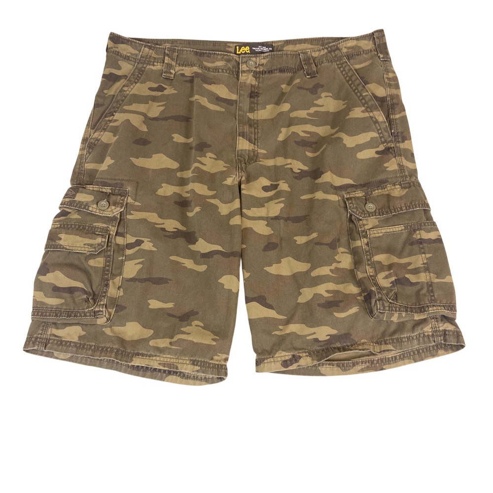 Lee Mens Camo Cargo Shorts Green Brown Woodland Camouflage Size 40